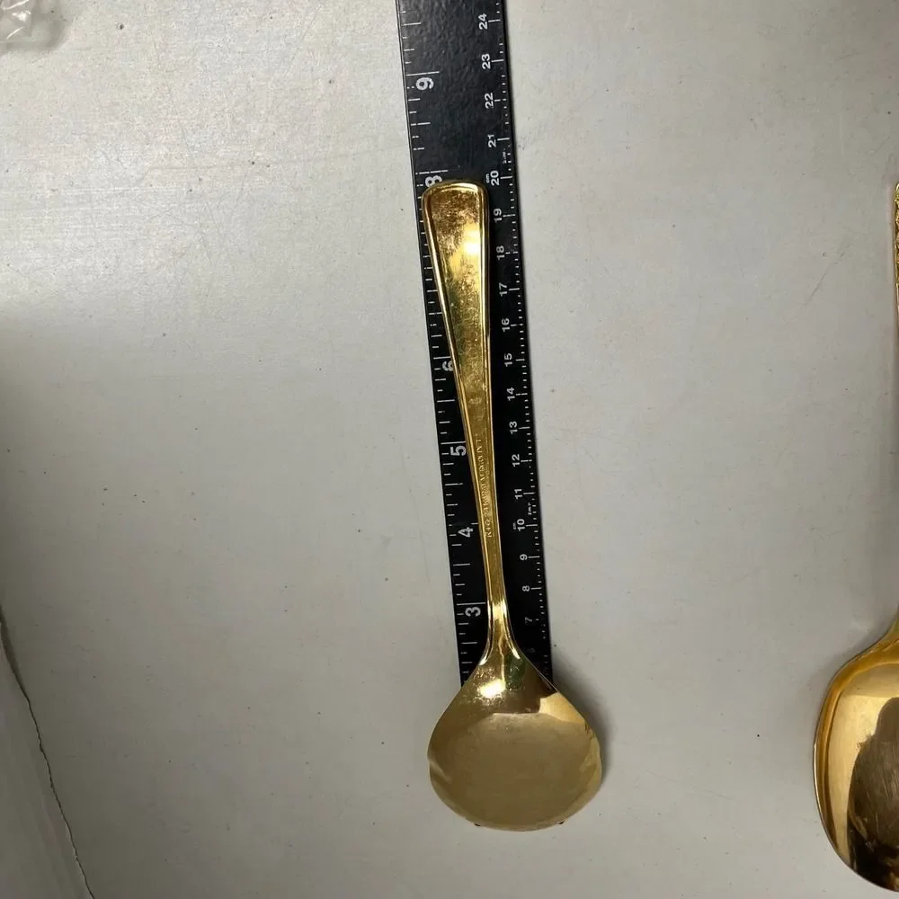 Two Vintage K+C 24 Karat Verguldet Gold Plated Serving Spoons Decorative Pattern